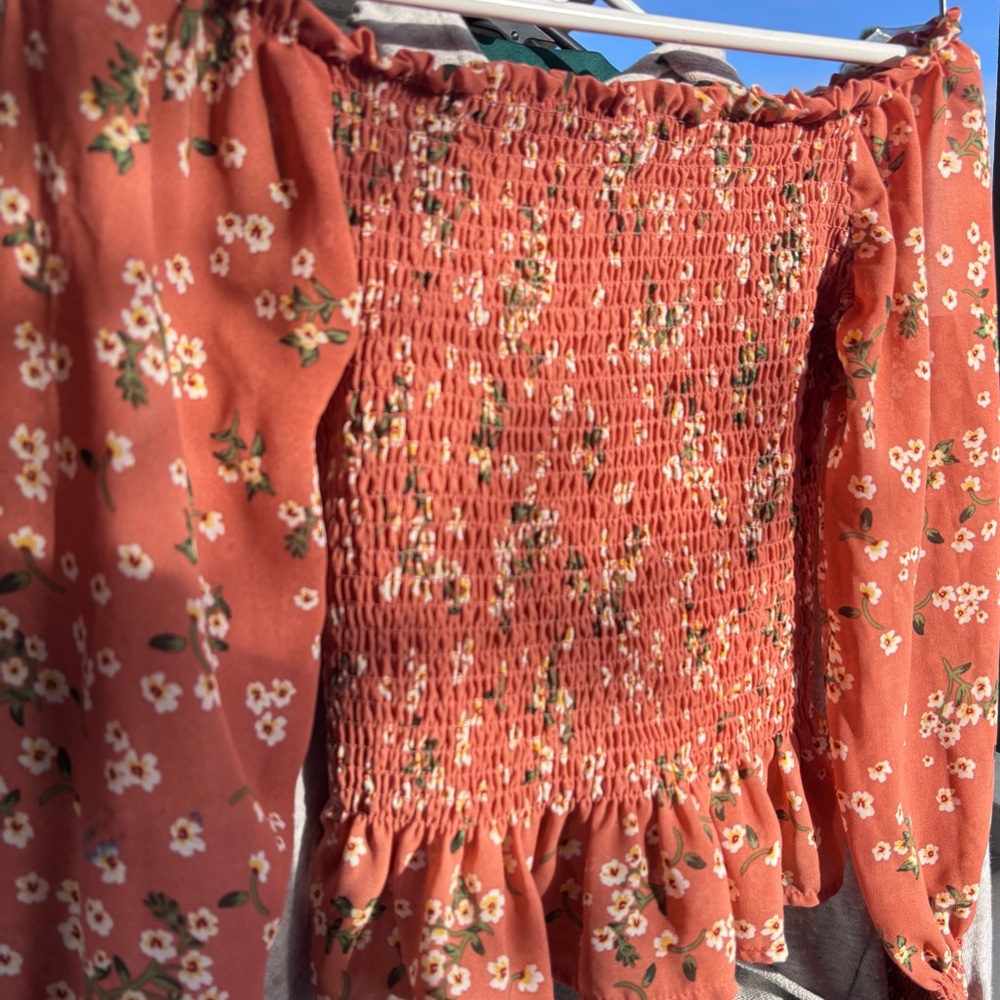 Heart Hips Orange Floral Smocked Top